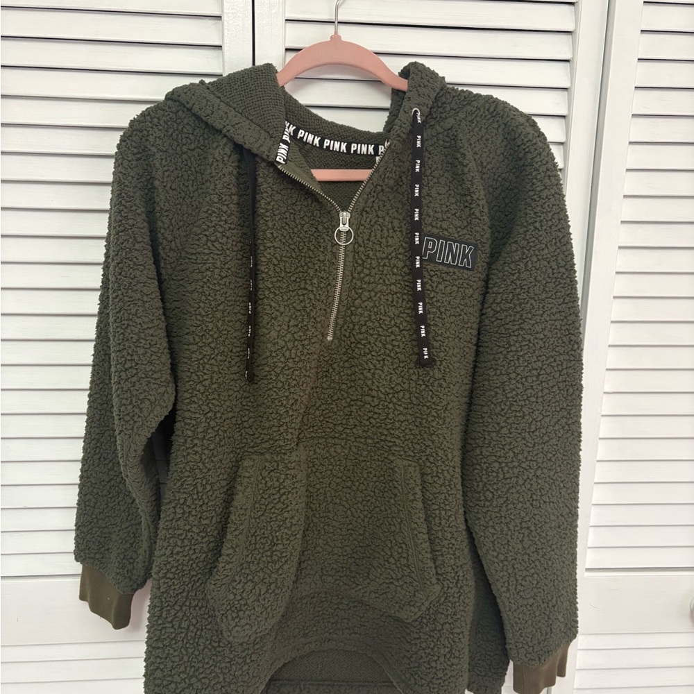 Victoria's Secret Olive Green Hoodie with Pink Accents